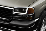 2000-2006 GMC Yukon XL 1500 2500 LED DRL Black Headlights w/ Bumper Signal Lights 4PCS Set - Smoked Lens Clear Reflectors