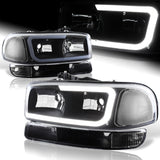 For 1999 - 2006 GMC Sierra / Yukon XL 1500 2500 G2 LED DRL Headlights -Black Housing / Clear Lens / Clear Reflectors (4-Piece Set)