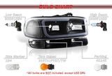 For 1999 - 2006 GMC Sierra / Yukon XL 1500 2500 G2 LED DRL Headlights -Black Housing / Clear Lens / Clear Reflectors (4-Piece Set)