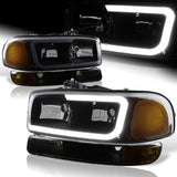 For 2000 - 2006 GMC Yukon XL 1500 2500 G2 LED DRL Headlights -Black Housing / Smoke Lens / Amber Reflectors (4-Piece Set)