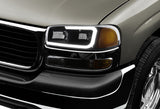 For 2000 - 2006 GMC Yukon XL 1500 2500 G2 LED DRL Headlights -Black Housing / Smoke Lens / Amber Reflectors (4-Piece Set)