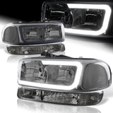 For 1999 - 2006 GMC Sierra / Yukon XL 1500 2500 G2 LED DRL Headlights -Chrome Housing / Smoke Lens / Clear Reflectors (4-Piece Set)