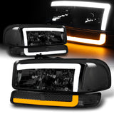 For 1999 - 2006 GMC Sierra / Yukon LED DRL Headlights -Chrome Housing / Smoke Lens / Clear Reflectors (4-Piece Set)