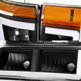 For 2003 - 2007 Chevrolet Chevy Silverado / 2002 - 2006 Avalanche LED DRL Headlights -Black Housing / Clear Lens / Amber Reflectors (4-Piece Set)