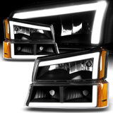 For 2003 - 2007 Chevrolet Chevy Silverado / 2002 - 2006 Avalanche LED DRL Headlights -Black Housing / Clear Lens / Amber Reflectors (4-Piece Set)
