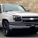 For 2003 - 2007 Chevrolet Chevy Silverado / 2002 - 2006 Avalanche LED DRL Headlights -Black Housing / Clear Lens / Clear Reflectors (4-Piece Set)