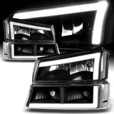 For 2003 - 2007 Chevrolet Chevy Silverado / 2002 - 2006 Avalanche LED DRL Headlights -Black Housing / Clear Lens / Clear Reflectors (4-Piece Set)