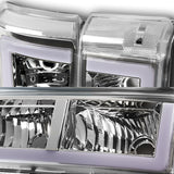 For 2003 - 2007 Chevrolet Chevy Silverado / 2002 - 2006 Avalanche LED DRL Headlights -Chrome Housing / Clear Lens / Clear Reflectors (4-Piece Set)