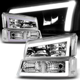 For 2003 - 2007 Chevrolet Chevy Silverado / 2002 - 2006 Avalanche LED DRL Headlights -Chrome Housing / Clear Lens / Clear Reflectors (4-Piece Set)