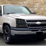 For 2003 - 2007 Chevrolet Chevy Silverado / 2002 - 2006 Avalanche LED DRL Headlights -Chrome Housing / Smoke Lens / Clear Reflectors (4-Piece Set)