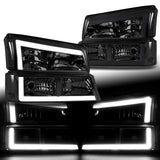 For 2003 - 2007 Chevrolet Chevy Silverado / 2002 - 2006 Avalanche LED DRL Headlights -Chrome Housing / Smoke Lens / Clear Reflectors (4-Piece Set)