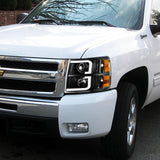 For 2007 - 2014 Chevrolet Chevy Silverado LED DRL Headlights -Black Housing / Clear Lens / Amber Reflectors
