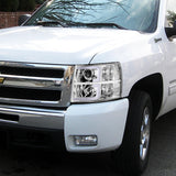 For 2007 - 2014 Chevrolet Chevy Silverado LED DRL Headlights -Chrome Housing / Clear Lens / Clear Reflectors