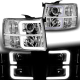 For 2007 - 2014 Chevrolet Chevy Silverado LED DRL Headlights -Chrome Housing / Clear Lens / Clear Reflectors