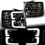 For 2007 - 2014 Chevrolet Chevy Silverado LED DRL Headlights -Chrome Housing / Smoke Lens / Clear Reflectors