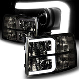 For 2007 - 2014 Chevrolet Chevy Silverado LED DRL Headlights -Chrome Housing / Smoke Lens / Clear Reflectors