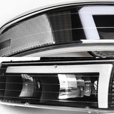 For 1999 - 2002 Chevrolet Chevy Silverado / 2000 - 2006 Tahoe Suburban LED DRL Headlights -Black Housing / Clear Lens / Clear Reflectors (4-Piece Set)