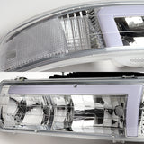 For 1999 - 2002 Chevrolet Chevy Silverado / 2000 - 2006 Tahoe Suburban LED DRL Headlights -Chrome Housing / Clear Lens / Clear Reflectors (4-Piece Set)
