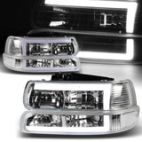 For 1999 - 2002 Chevrolet Chevy Silverado / 2000 - 2006 Tahoe Suburban LED DRL Headlights -Chrome Housing / Clear Lens / Clear Reflectors (4-Piece Set)