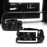 For 1999 - 2002 Chevrolet Chevy Silverado / 2000 - 2006 Tahoe Suburban LED Bar DRL Headlights -Chrome Housing / Smoke Lens / Clear Reflectors (4-Piece Set)