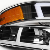 For 1999 - 2002 Chevrolet Chevy Silverado / 2000 - 2006 Tahoe Suburban G2 LED Bar DRL Headlights -Black Housing / Clear Lens / Amber Reflectors (4-Piece Set)