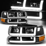 For 1999 - 2002 Chevrolet Chevy Silverado / 2000 - 2006 Tahoe Suburban G2 LED Bar DRL Headlights -Black Housing / Clear Lens / Amber Reflectors (4-Piece Set)