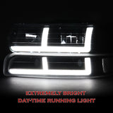 For 1999 - 2002 Chevrolet Chevy Silverado / 2000 - 2006 Tahoe Suburban G2 LED Bar DRL Headlights -Chrome Housing / Clear Lens / Clear Reflectors (4-Piece Set)