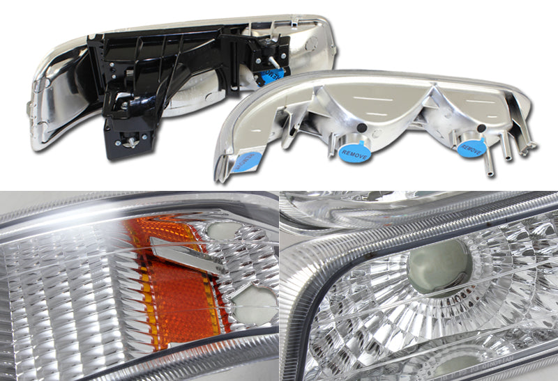 Chrome Housing Clear Lens Headlights + Bumper Lamps For 2000-2006 Chevy Tahoe – Up_Gear_Performance Set