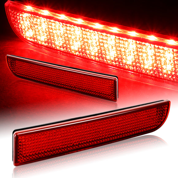 For 2008 – 2017 Mitsubishi Lancer LED JDM Rear Bumper Reflector Stop Brake Light Kit -Red Lens