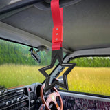 5-Star JDM Tsurikawa Drift Handle Strap – Universal Car Interior Hanging Charm, Black Ring & Red Nylon X1