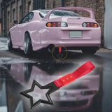 5-Star JDM Tsurikawa Drift Handle Strap – Universal Car Interior Hanging Charm, Black Ring & Red Nylon X1