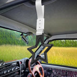 5-Star JDM Tsurikawa Drift Handle Strap – Universal Car Interior Hanging Charm, Black Ring & Silver Nylon X2