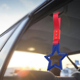5-Star JDM Tsurikawa Drift Handle Strap – Universal Car Interior Hanging Charm, Blue Ring & Red Nylon X1