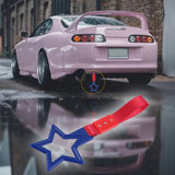 5-Star JDM Tsurikawa Drift Handle Strap – Universal Car Interior Hanging Charm, Blue Ring & Red Nylon X1