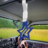 5-Star JDM Tsurikawa Drift Handle Strap – Universal Car Interior Hanging Charm, Blue Ring & Silver Nylon X2