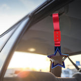 5-Star JDM Tsurikawa Drift Handle Strap – Universal Car Interior Hanging Charm, Burnt Blue Ring & Red Nylon X2