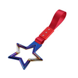 5-Star JDM Tsurikawa Drift Handle Strap – Universal Car Interior Hanging Charm, Burnt Blue Ring & Red Nylon X2