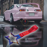 5-Star JDM Tsurikawa Drift Handle Strap – Universal Car Interior Hanging Charm, Burnt Blue Ring & Red Nylon X1