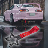 5-Star JDM Tsurikawa Drift Handle Strap – Universal Car Interior Hanging Charm, Carbon Fiber Style Ring & Red Nylon X1
