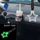 5-Star Glow-in-the-Dark JDM Tsurikawa Drift Handle Strap – Universal Car Interior Hanging Charm, White Ring & Black Nylon X1
