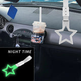 5-Star Glow-in-the-Dark JDM Tsurikawa Drift Handle Strap – Universal Car Interior Hanging Charm, White Ring & Silver Nylon X1