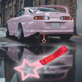 5-Star JDM Tsurikawa Drift Handle Strap – Universal Car Interior Hanging Charm, Pink Ring & Red Nylon X1