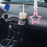 5-Star JDM Tsurikawa Drift Handle Strap – Universal Car Interior Hanging Charm, Pink Ring & Silver Nylon X2