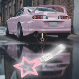5-Star JDM Tsurikawa Drift Handle Strap – Universal Car Interior Hanging Charm, Pink Ring & Silver Nylon X1