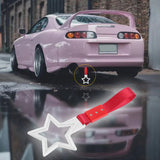 5-Star JDM Tsurikawa Drift Handle Strap – Universal Car Interior Hanging Charm, White Ring & Red Nylon X1