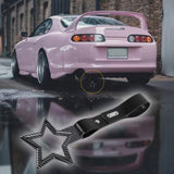 5-Star JDM Tsurikawa Drift Handle Strap – Universal Car Interior Hanging Charm, Carbon Fiber Style Ring & Black PVC X1