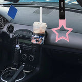 5-Star JDM Tsurikawa Drift Handle Strap – Universal Car Interior Hanging Charm, Pink Ring & Black PVC X1