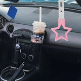 5-Star JDM Tsurikawa Drift Handle Strap – Universal Car Interior Hanging Charm, Pink Ring & White PVC X2