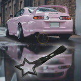 5-Star JDM Tsurikawa Drift Handle Strap – Universal Car Interior Hanging Charm, Black Ring & Carbon Fiber Pattern PVC X1