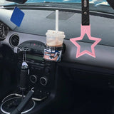 5-Star JDM Tsurikawa Drift Handle Strap – Universal Car Interior Hanging Charm, Pink Ring & Carbon Fiber Pattern PVC X1